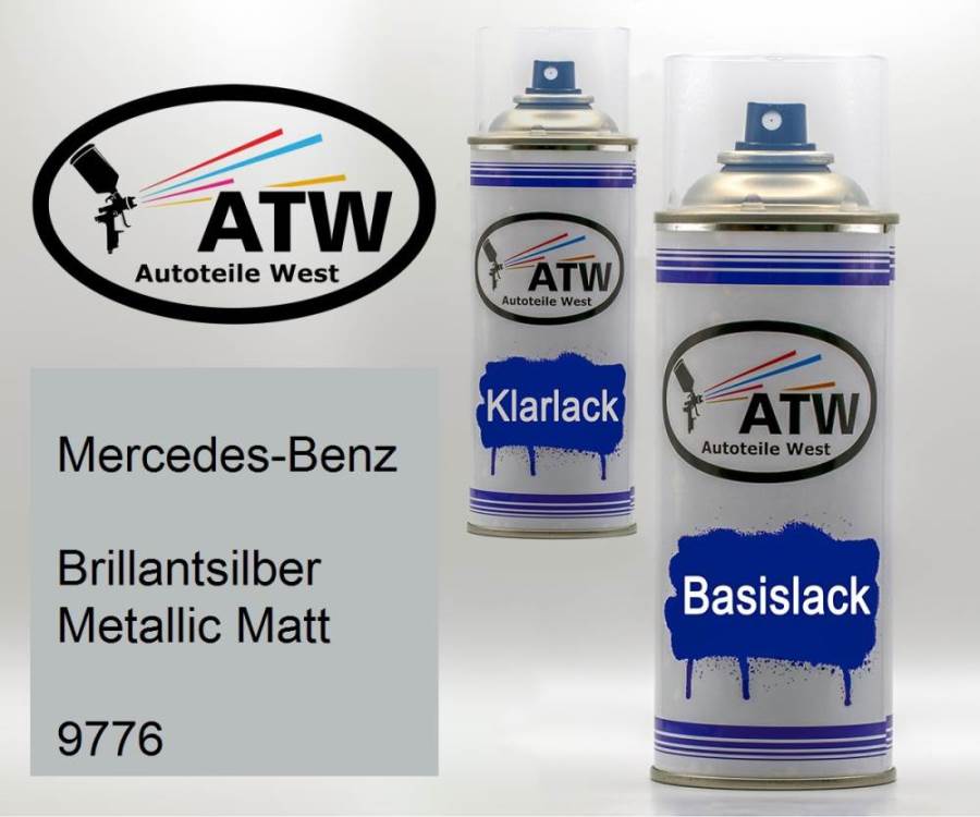 Mercedes-Benz, Brillantsilber Metallic Matt, 9776: 400ml Sprühdose + 400ml Klarlack - Set, von ATW Autoteile West.